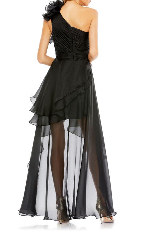 Shop Mac Duggal One-shoulder Ruffle High-low Gown In Black