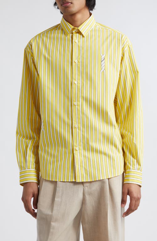 Jacquemus La Chimese Simon Twisted Stripe Button-up Shirt In Yellow/white