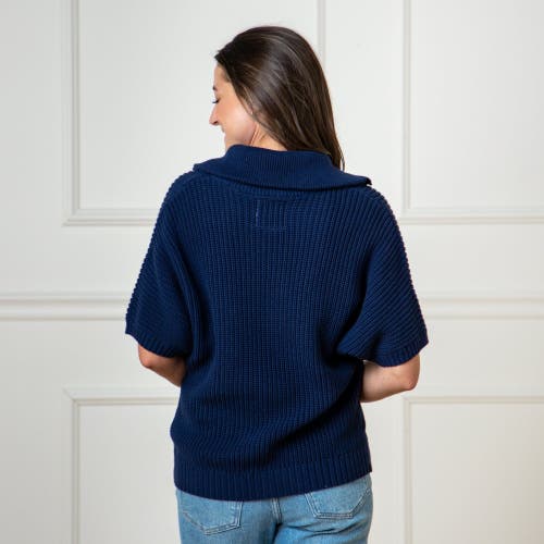 Shop Hope & Henry Organic Spread Collar Sweater In Navy Cardigan Stitch