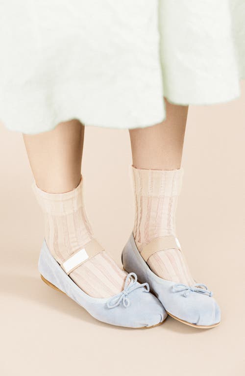 Shop Hansel From Basel Mykonos Stripe Sheer Crew Socks In Tan