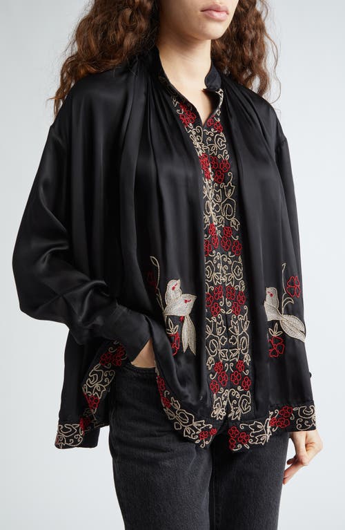 Bode Beaded Tropicbird Shirt Black at Nordstrom,