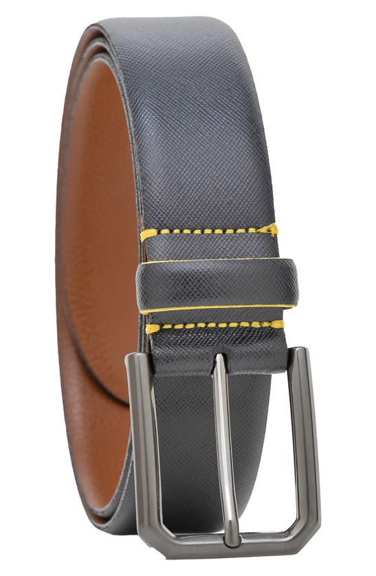 Made In Italy Saffiano Leather Belt In Gray