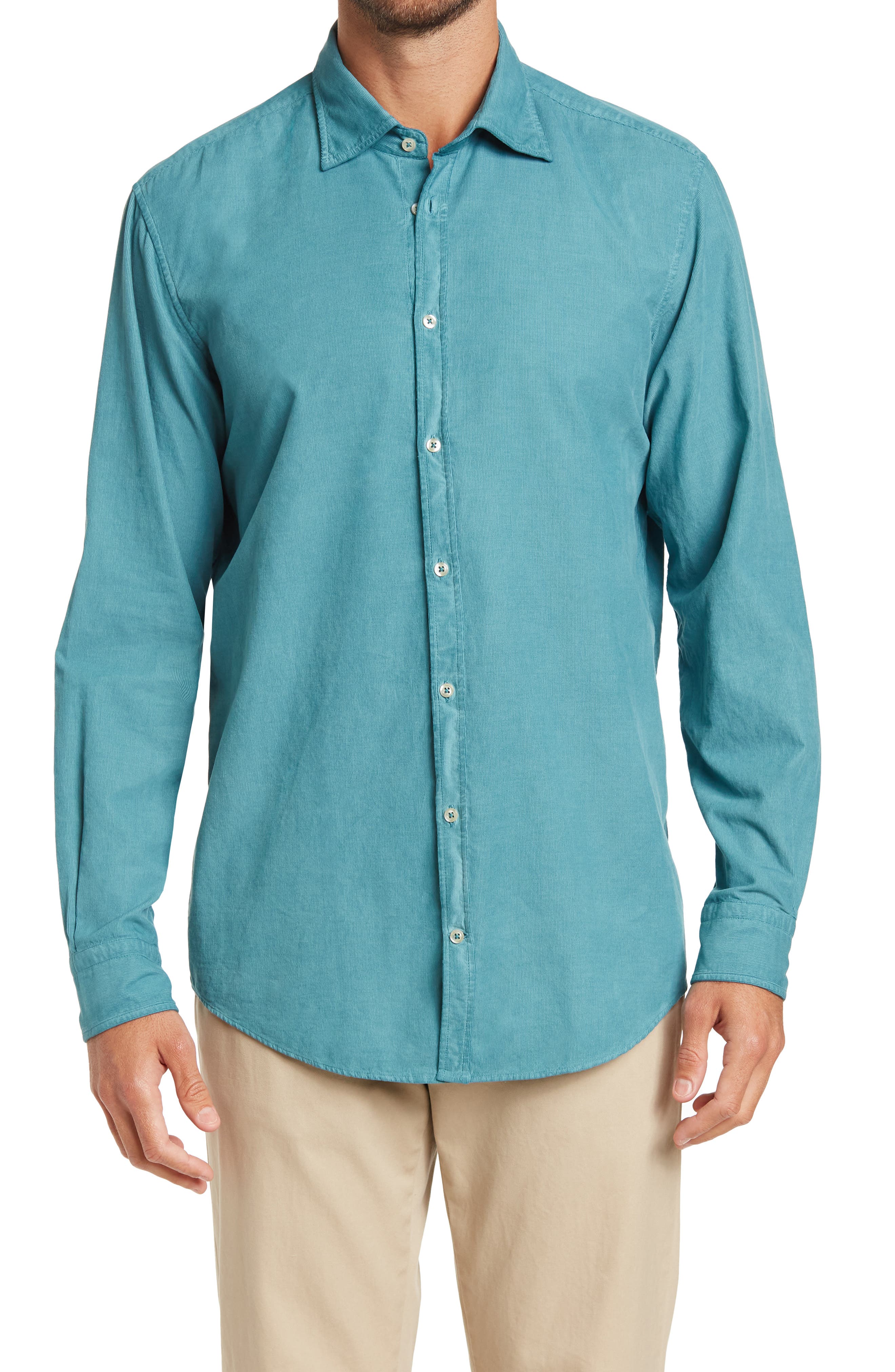 Nordstrom Clothing Shirts Watercolor Baby Corduroy Button-Up Shirt in Teal at Nordstrom 