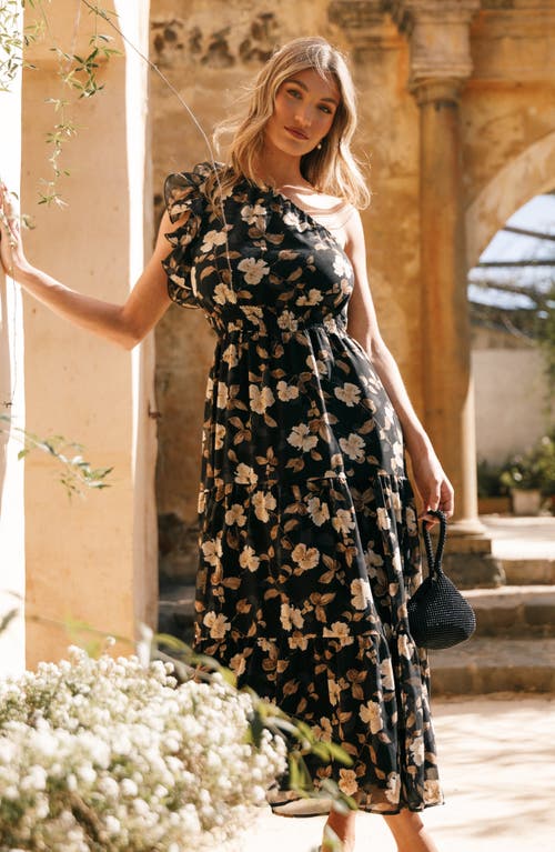 Petal And Pup Petal & Pup Layley Floral Print One-shoulder Maxi Dress In Black