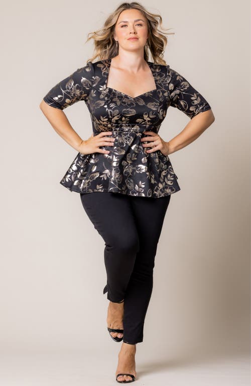 Shop Kiyonna Cherished Sweetheart Peplum Top In Gilded Noir