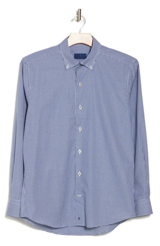 David Donahue Gingham Check Casual Cotton Button-up Shirt In White/ Navy