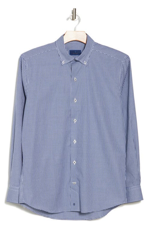Shop David Donahue Gingham Check Casual Cotton Button-up Shirt In White/navy