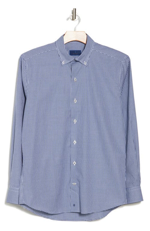 David Donahue Gingham Check Casual Cotton Button-up Shirt In White/navy