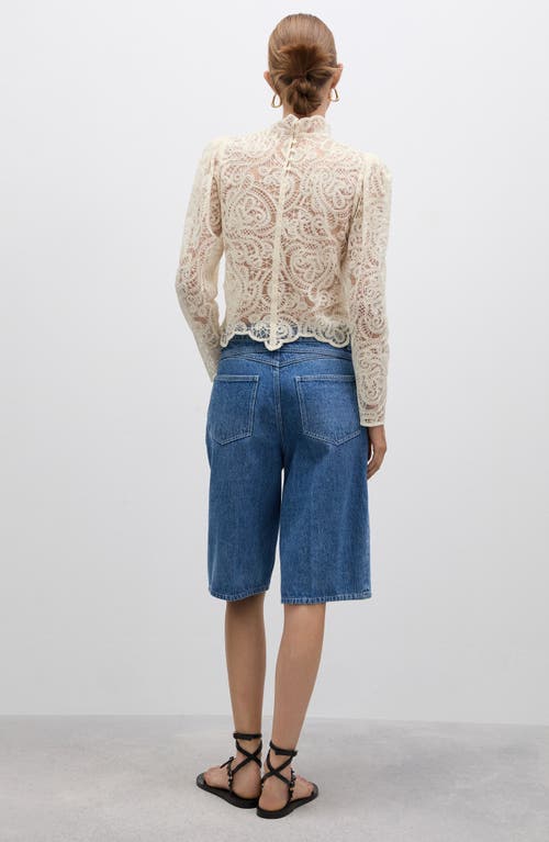 Mango Mock Neck Lace Top In Ecru