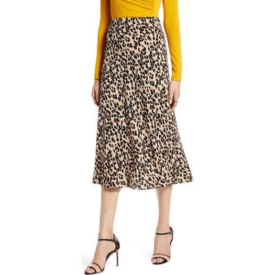 Halogen Bias Cut A-Line Midi Skirt, Brown