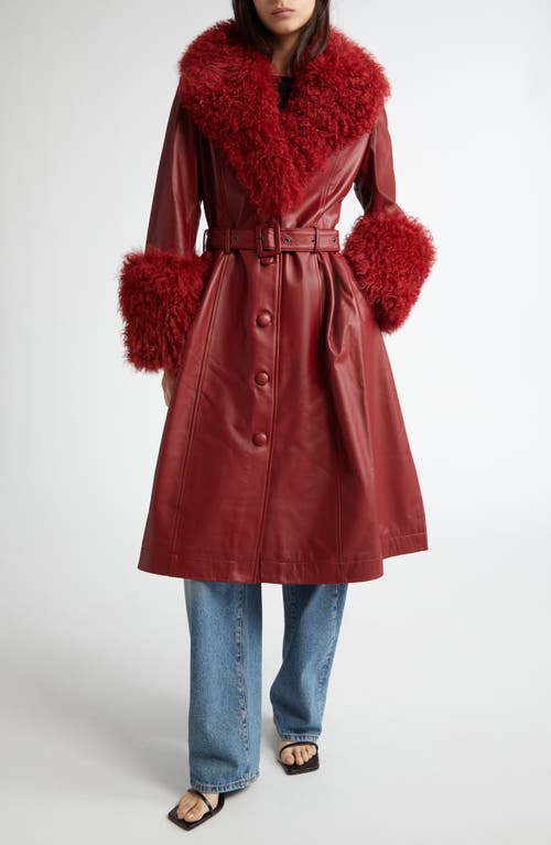 Saks Potts Foxy Genuine Shearling Trim Leather Coat in Syrah 