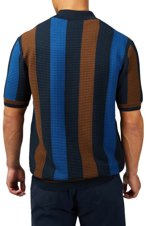 Ben Sherman Textured Stripe Short Sleeve Organic Cotton Cardigan In Dark Navy