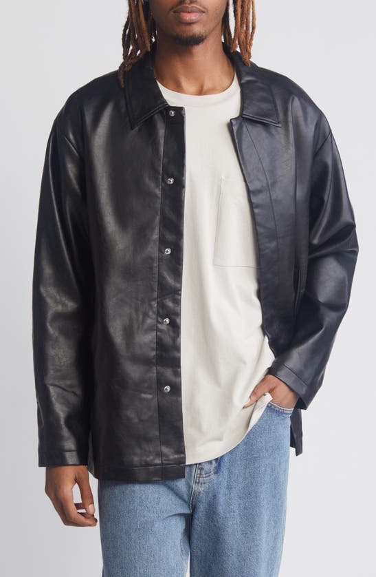 Shop Asos Design Faux Leather Shacket In Black