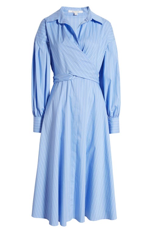 Shop Zoe And Claire Stripe Long Sleeve Cotton Blend Midi Shirtdress In Blue