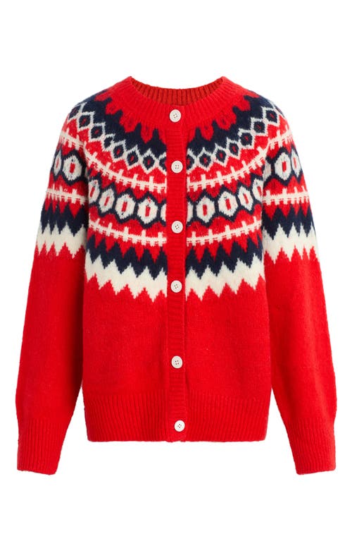 Shop Favorite Daughter The Snowed In Fair Isle Merino Wool & Cashmere Blend Cardigan In Red Fairisle