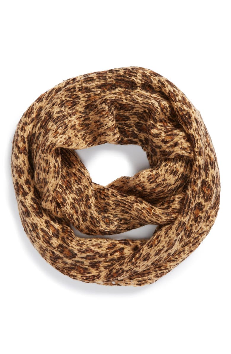 BP. Leopard Knit Infinity Scarf, Main, color, Brown