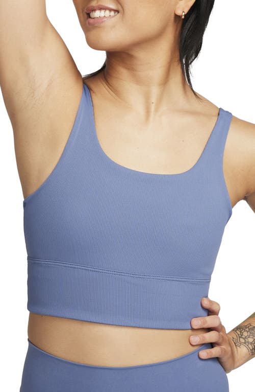 Ribbed Longline Sports Bra in Diffused Blue/white