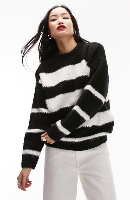 Topshop Textured Stitch Stripe Sweater in Mono