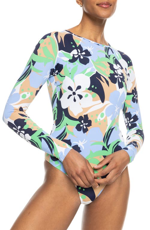 Roxy Floral Long Sleeve One-Piece Swimsuit Vintage Indigo Archi at Nordstrom,