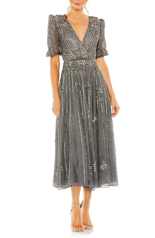 Mac Duggal Sequin Embellished Puff Sleeve Cocktail Dress Pewter at Nordstrom,