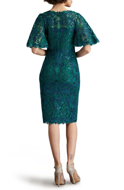 Shop Tadashi Shoji Sequin Lace Bell Sleeve Cocktail Dress In Tea Leaf