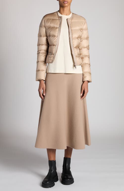 Shop Moncler Laurine Down Crop Jacket In Faded Beige