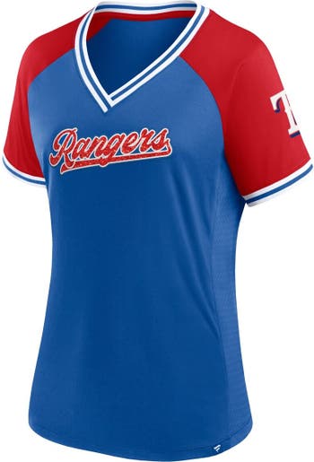 Women's Fanatics Branded Royal Texas Rangers Glitz & Glam League Diva  Raglan V-Neck T-Shirt