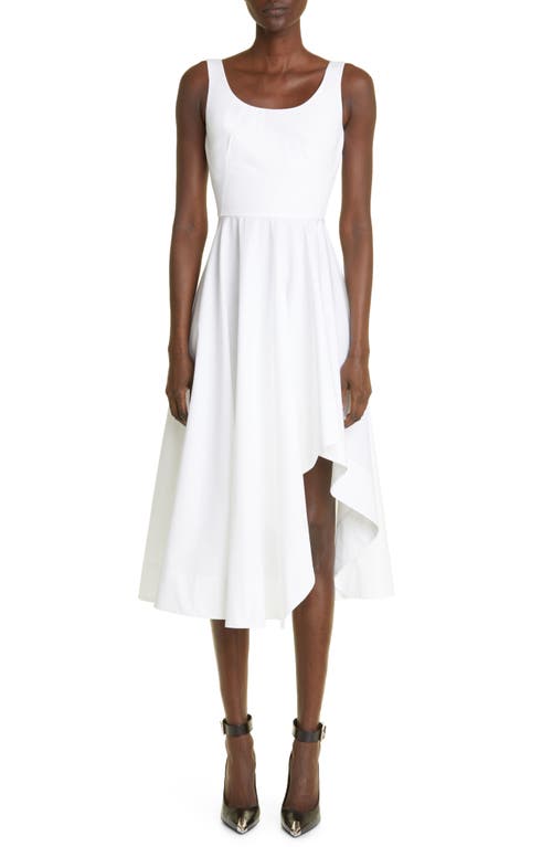 Alexander McQueen Asymmetric Cotton Poplin Midi Dress in 9000 Opticalwhite