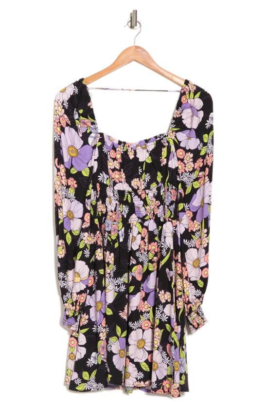 Afrm Smocked Bodice Mini Dress In Noir Summer Bouquet