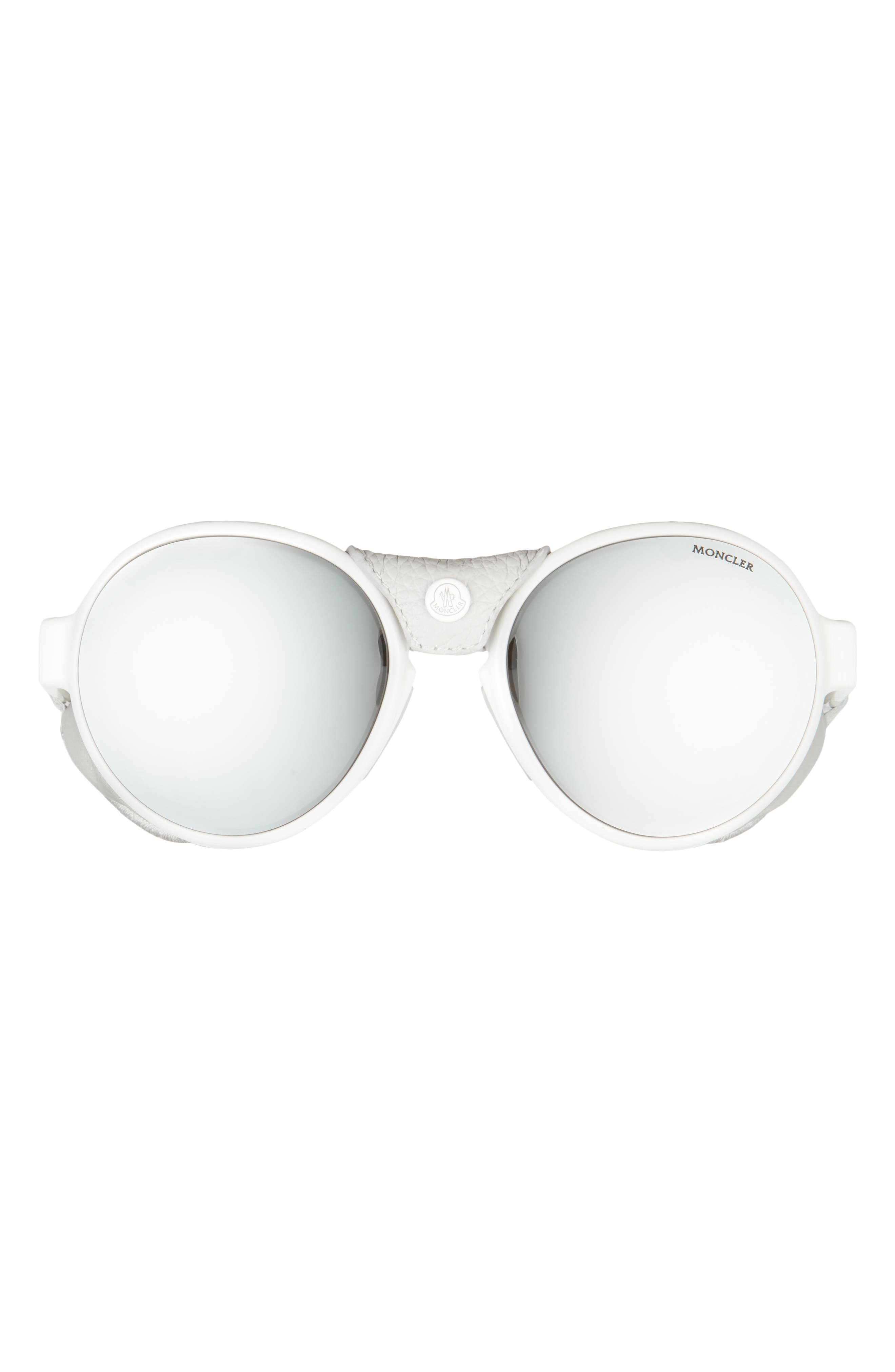Moncler 56mm Polarized Round Sunglasses in White/Grey at Nordstrom