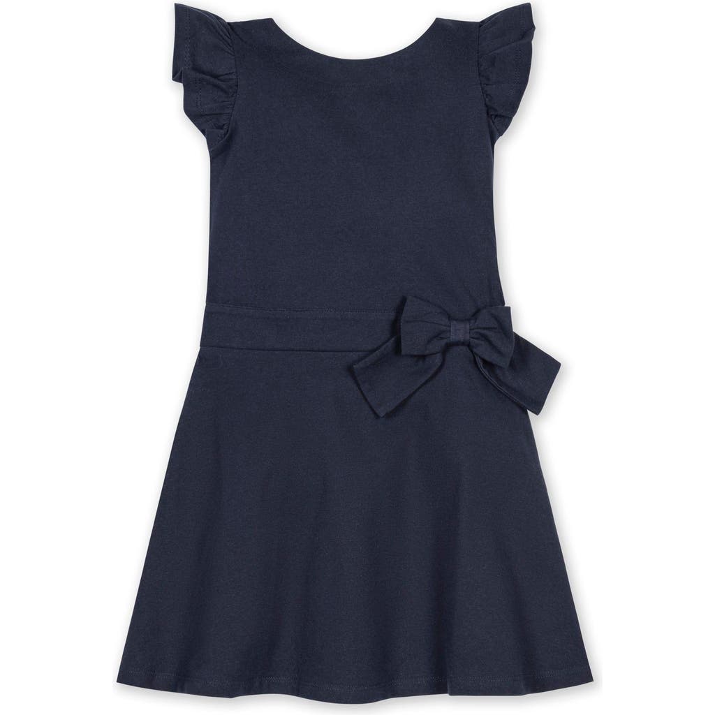 Hope & Henry Girls' Flutter Sleeve Knit Drop Waist Dress Made With Organic Cotton, Kids In Navy Flutter