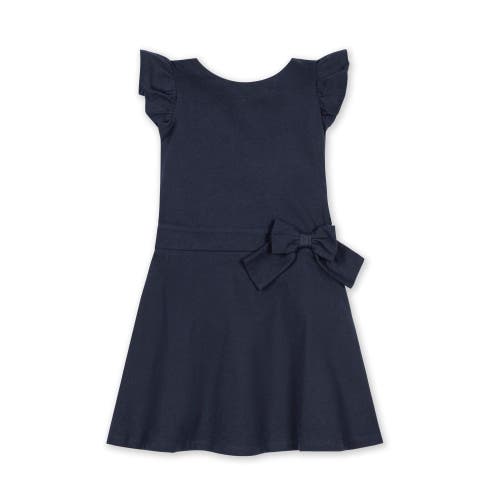 Hope & Henry Girls' Flutter Sleeve Knit Drop Waist Dress Made With Organic Cotton, Infant In Navy Flutter