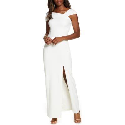 Vince Camuto Asymmetrical Neck Gown, Ivory