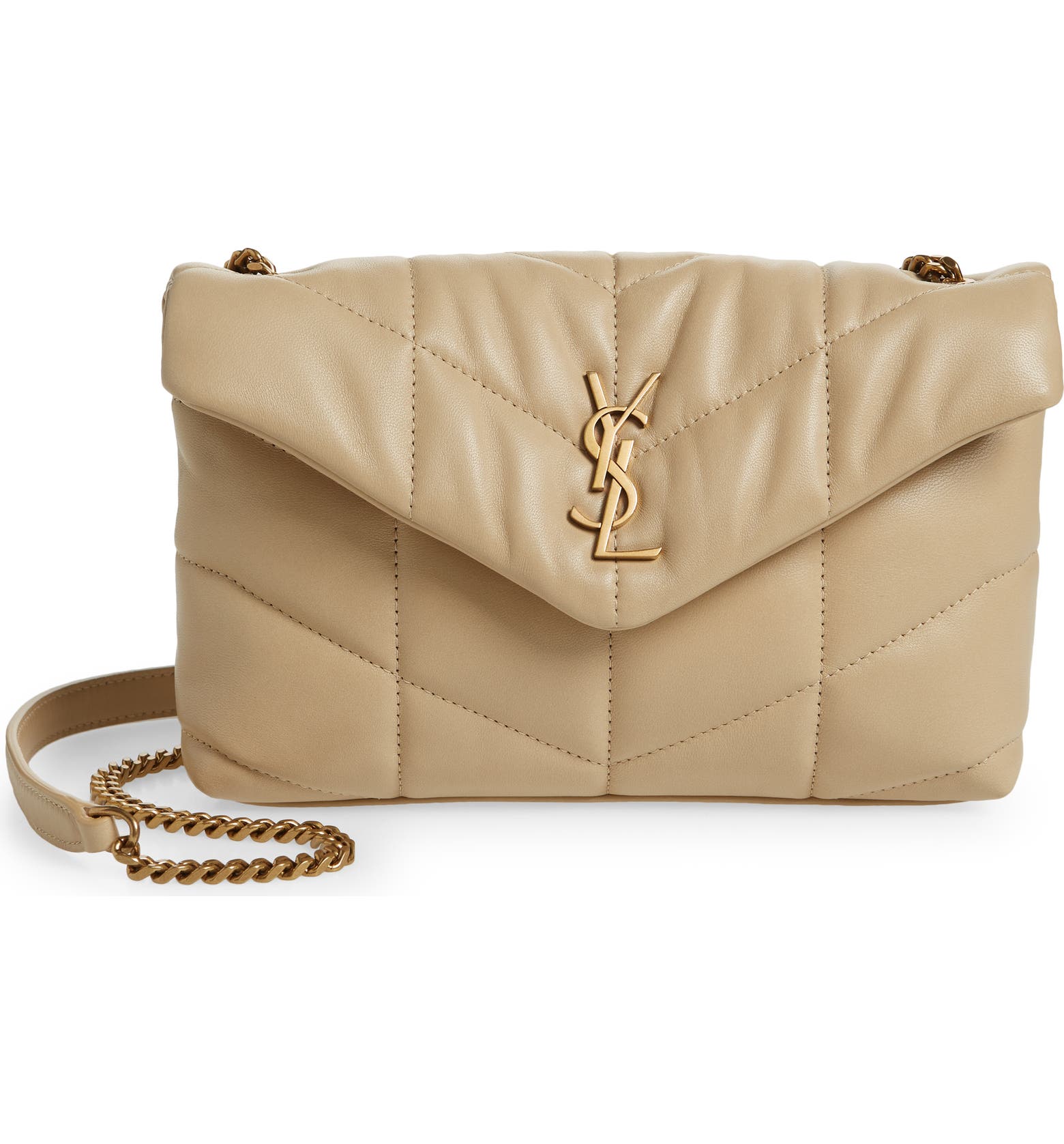 Beige Saint Laurent LouLou YSL Toy Puffer Shoulder Bag 