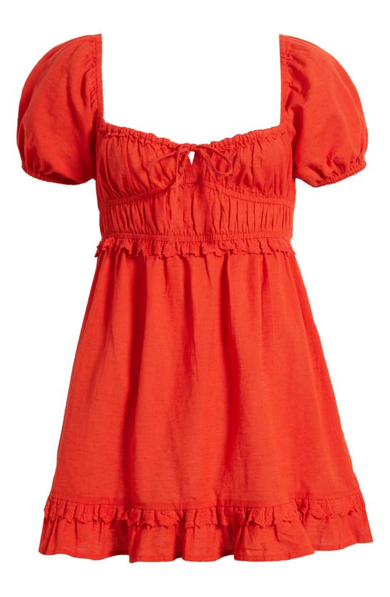 Shop Bdg Urban Outfitters Farron Puff Sleeve Babydoll Minidress In Red