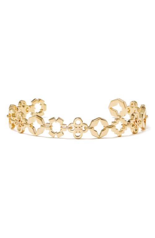 Tory Burch Kira Clover Mixed Logo Cuff Bracelet In Tory Gold