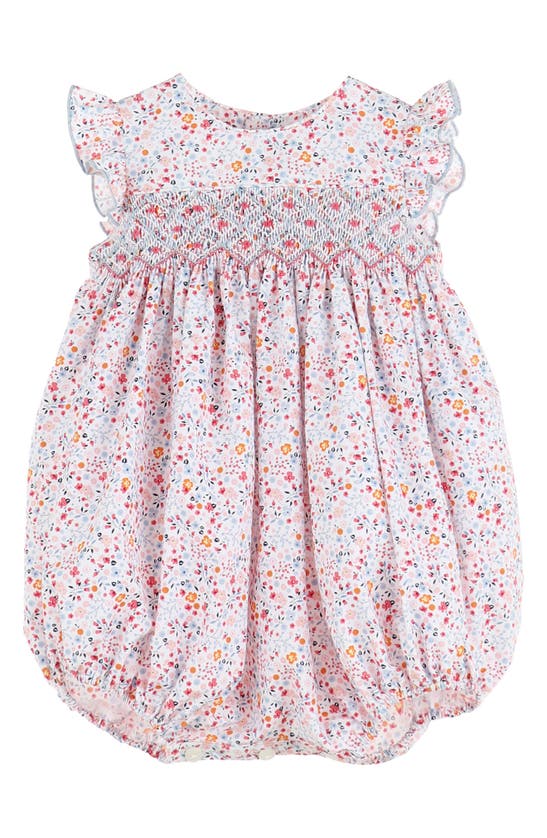 Luli & Me Babies' Floral Cotton Bubble Romper In Coral