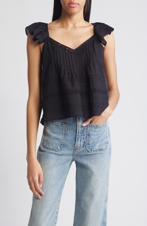 Pintuck Strappy Open Back Cotton Top in Black