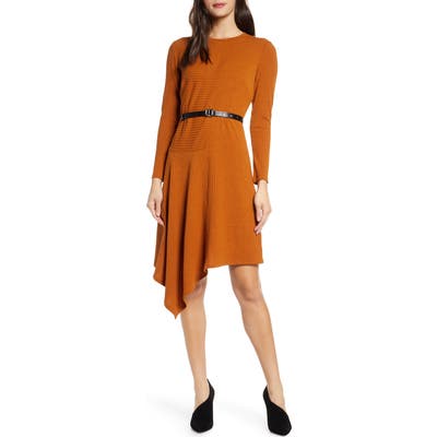 Sam Edelman Asymmetrical Long Sleeve Knit Dress, Yellow
