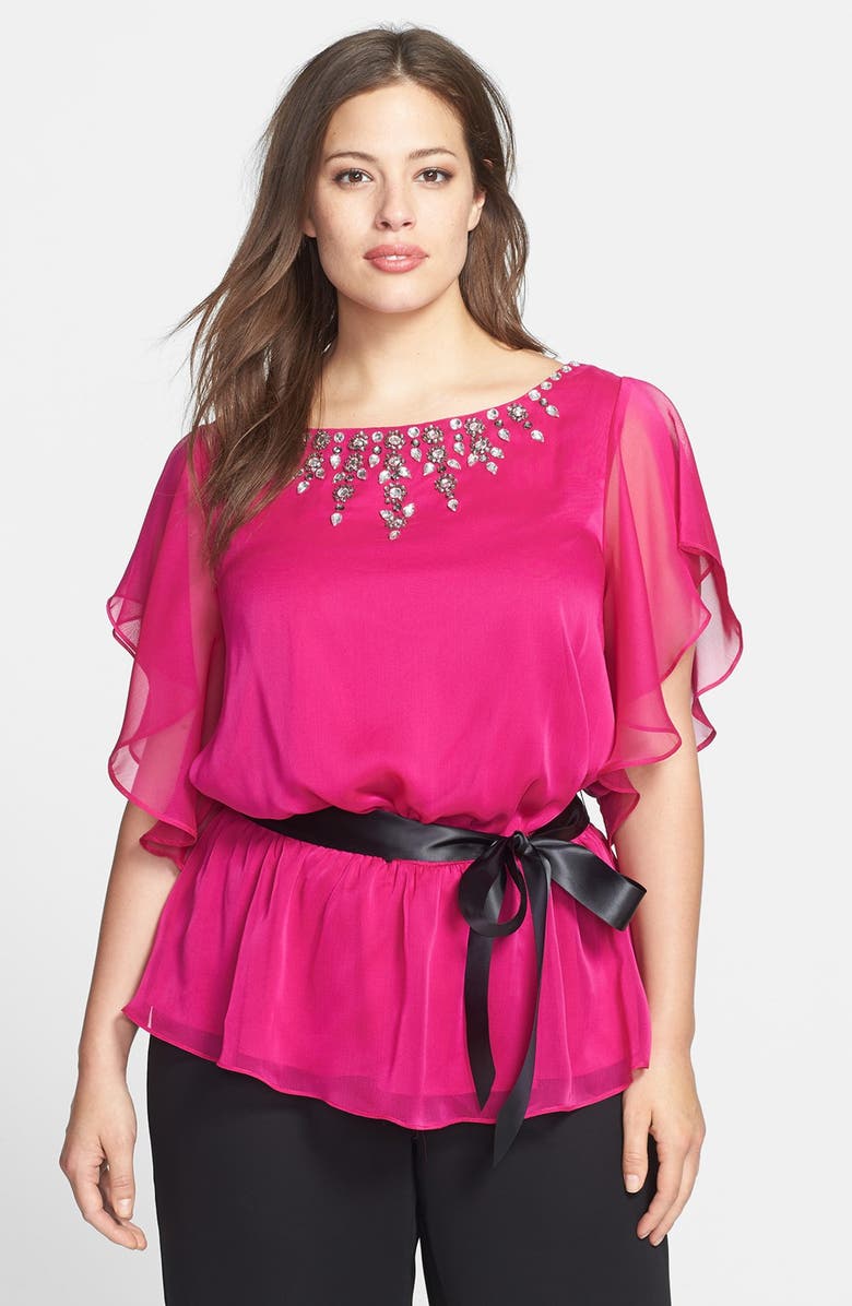 Adrianna Papell Jeweled Chiffon Blouse (Plus Size) | Nordstrom