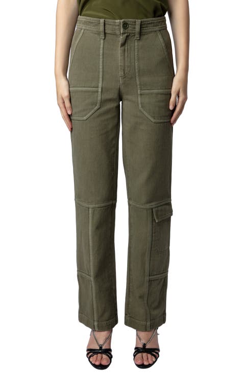 Twill cargo trousers - Dark khaki green - Ladies