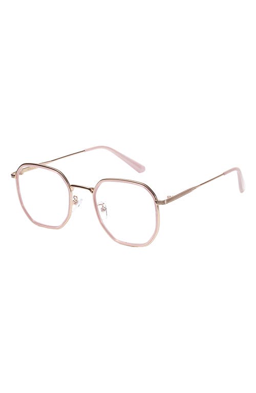 Stockholm 55mm Round Blue Light Blocking Glasses in Pink/Clear