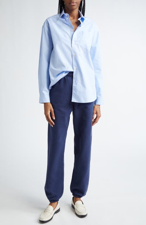 Shop Sporty And Rich Sporty & Rich Hotel Du Cap Oversize Stripe Cotton Button-up Shirt In Blue/white Thin Stripe