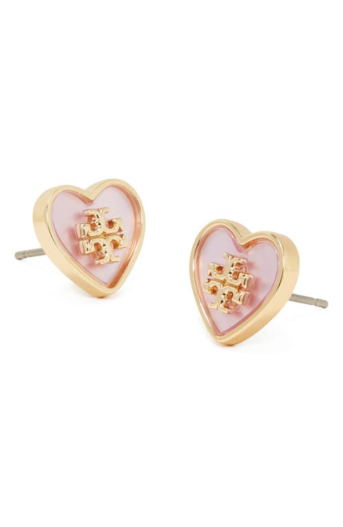 Shop Tory Burch Kira Heart Stud Earrings In Tory Gold/pink