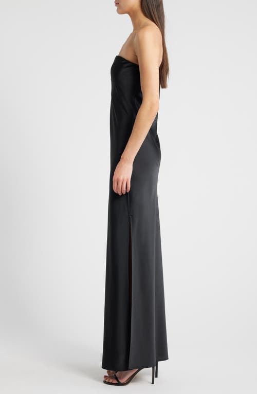Wayf Odelle Strapless Satin Maxi Dress In Black