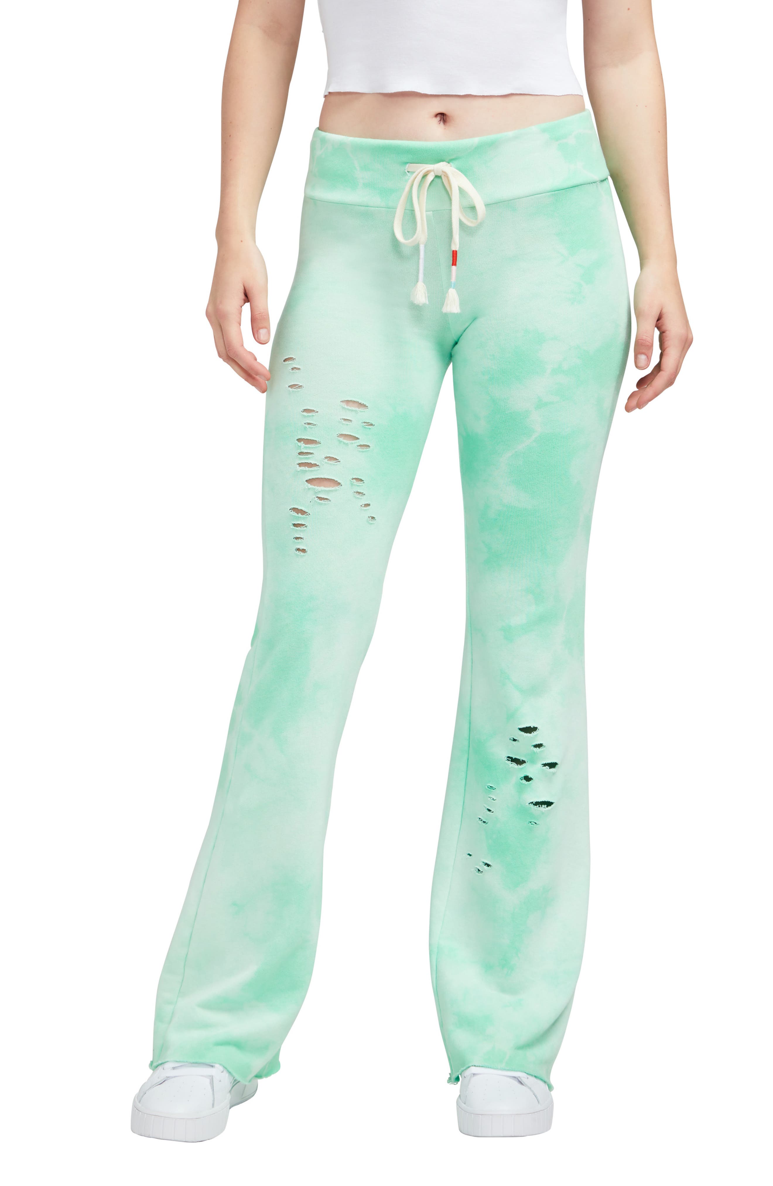 Wildfox Plasma Tennis Club French Terry Flare Sweatpants in Green Ash