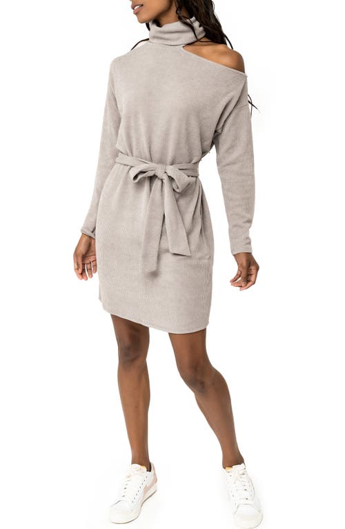 Mock Neck Cold Shoulder Long Sleeve Sweater Dress in Light Melange