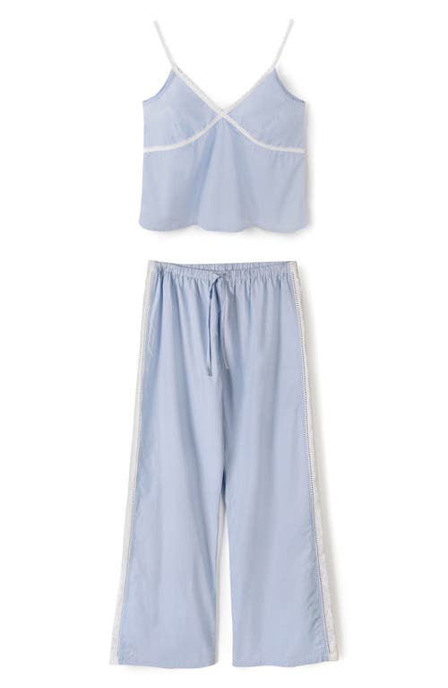 Shop Desmond & Dempsey Cami Cotton Pajamas In Plain Poplin Blue