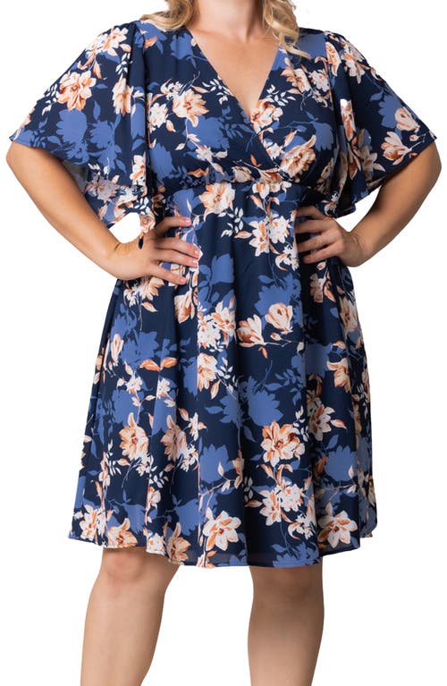 Shop Kiyonna Florence Flutter Sleeve Dress In Blue Blossom Bliss