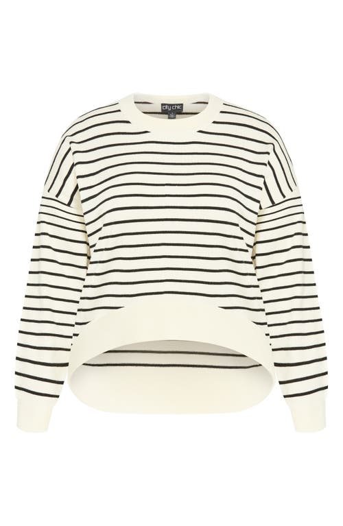 City Chic Lilia Stripe High-low Sweater In Cream Stripe